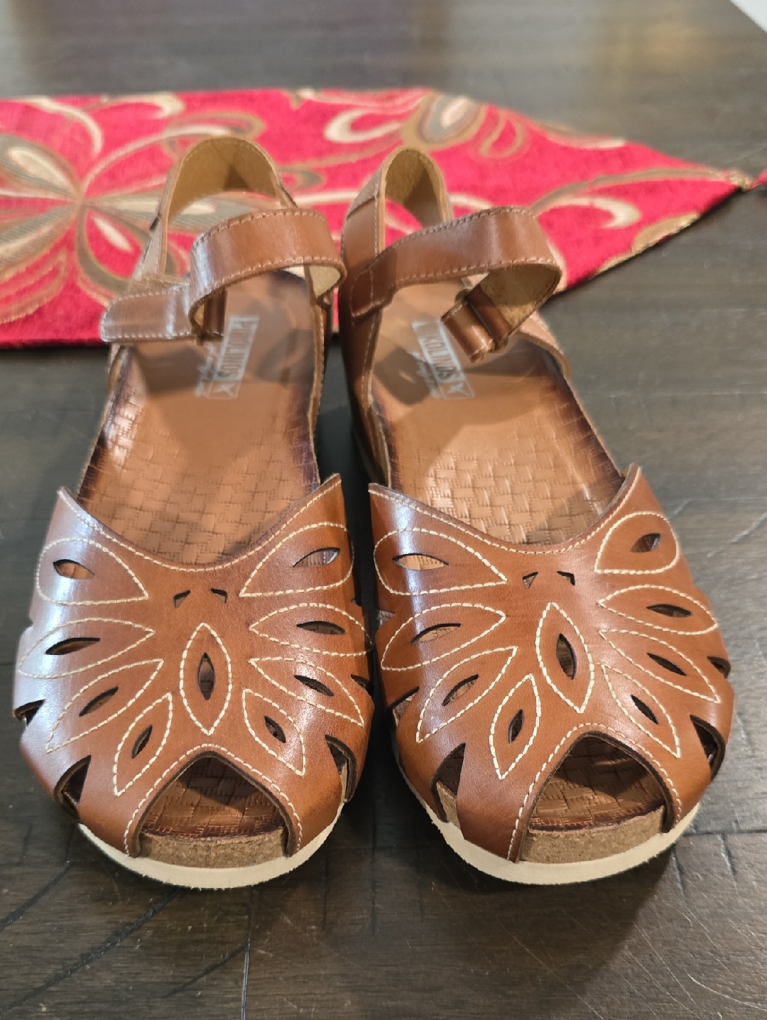 Pikolinos Women’s Brown Leather Cutout Sandals With Ankle Strap